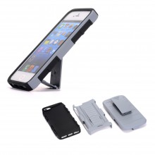 Walleva Gray Shock Resistant+Holster+Stand Case For iPhone 5/5S With Belt Clip